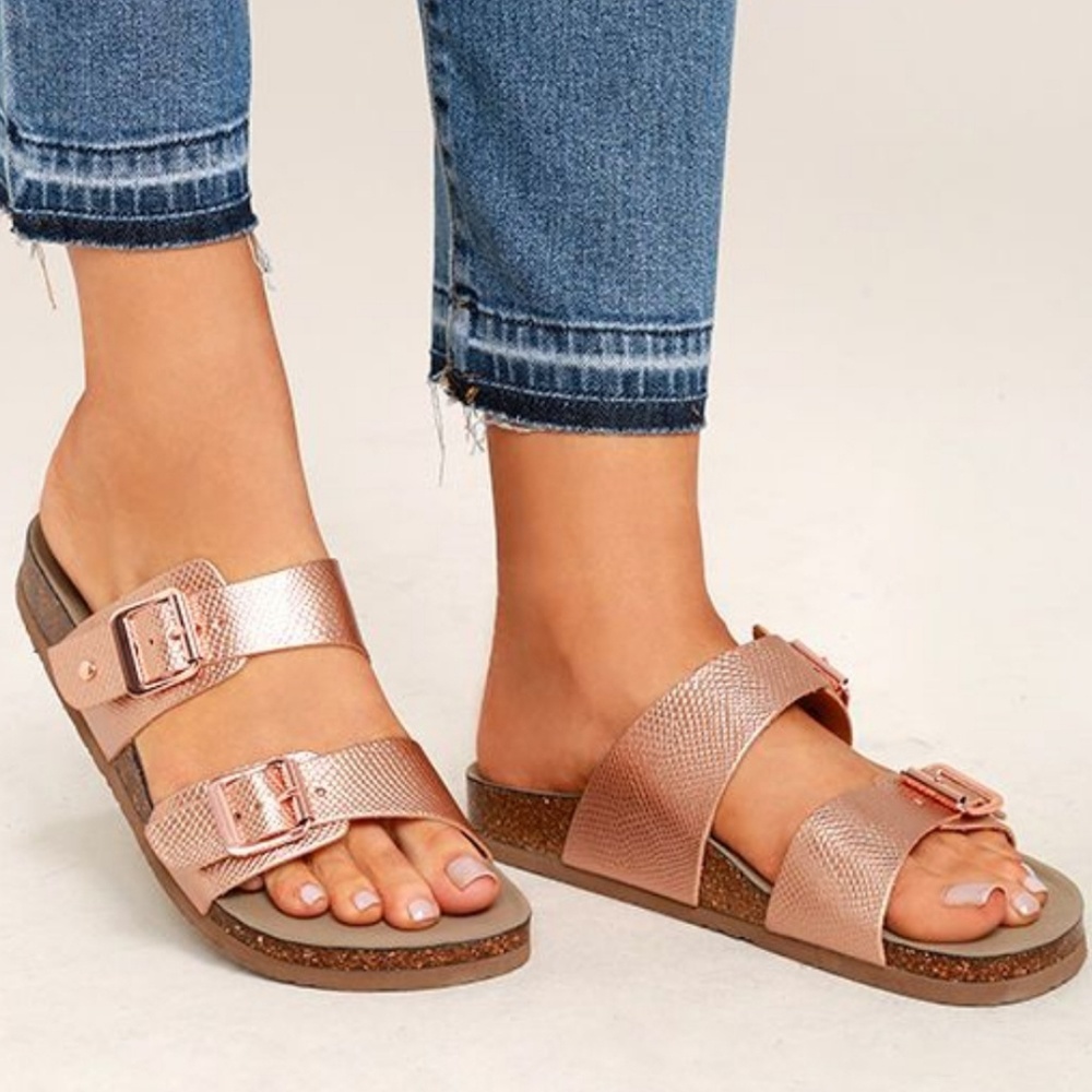 Madden Girl Rose Gold Slide Birkenstock style 7.5